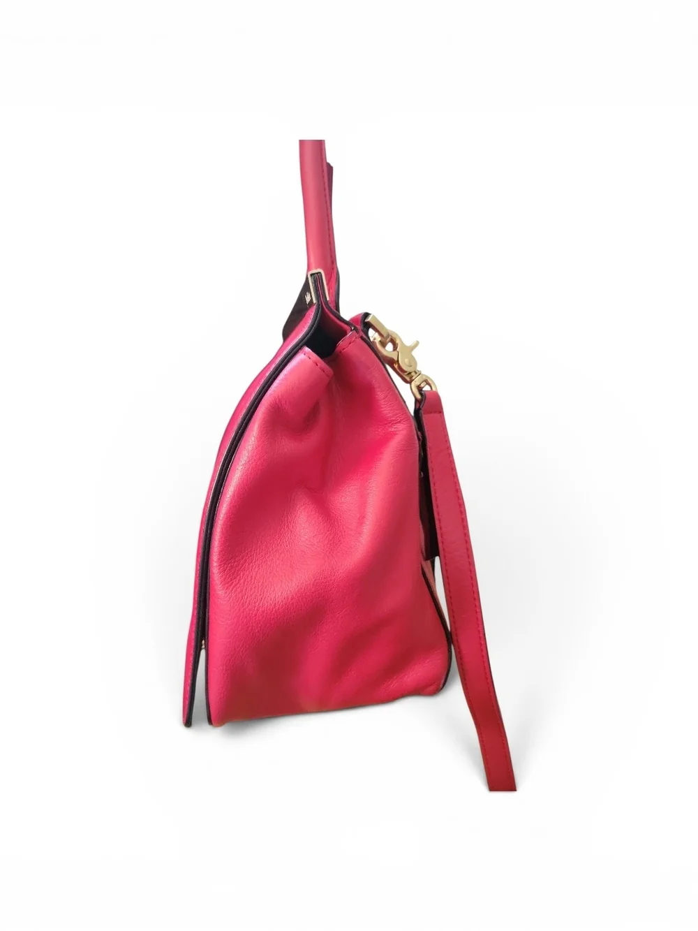 Botkier Red Leather Framed Satchel With Front Flap Closure W/Removable Crossbody